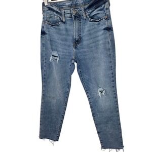 Old Navy High Rise Straight Ankle Jeans Distressed Raw Hem Stretch Short 6 Short